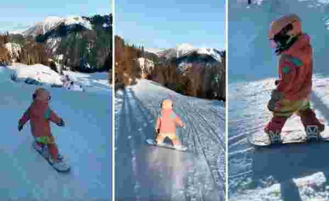 Snowboard Yapan 4 Yaşındaki Çocuğun Muhteşem Görüntüleri!