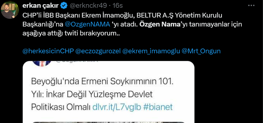 Ekrem İmamoğlu, Özgen Nama'yı Beltur A.Ş. Yönetim Kurulu Başkanı Olarak Atadı