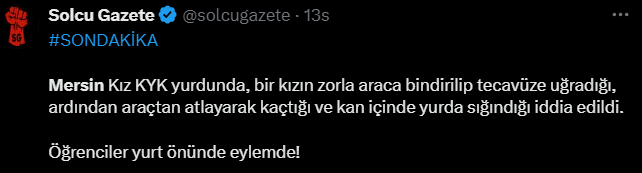 Mersin KYK Kız Yurdu'nda Cinsel Saldırı İddiaları Üzerine Açıklama