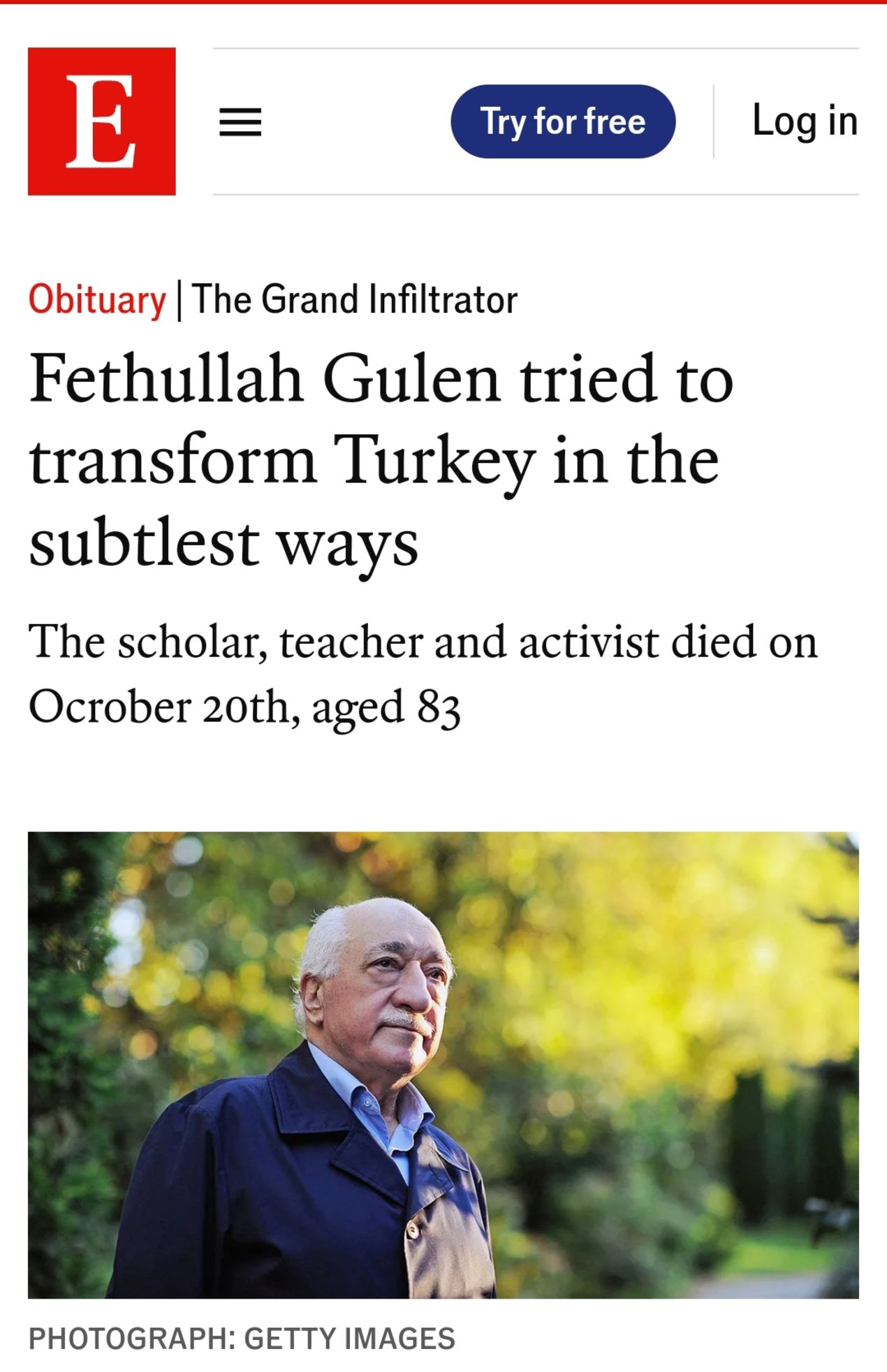 The Economist'ten FETÖ Elebaşı Fetullah Gülen İçin Övgü Dolu Bir Yazı