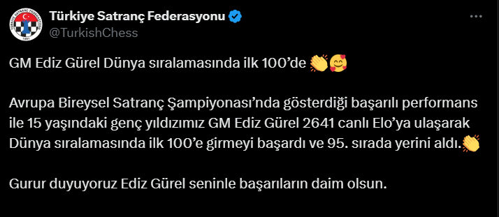 Ediz Gürel Dünya Sıralamasında İlk 100'e Girdi