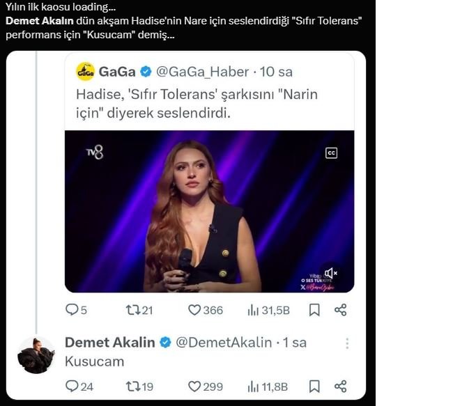 O Ses Türkiye Yılbaşı Programında Hadise'nin Sıfır Tolerans İthafı Tepki Çekti